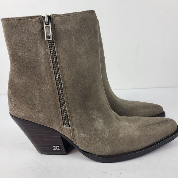Sam Edelman Jane Desert Olive Suede Ankle Booties Size 6.5M - Picture 6 of 16